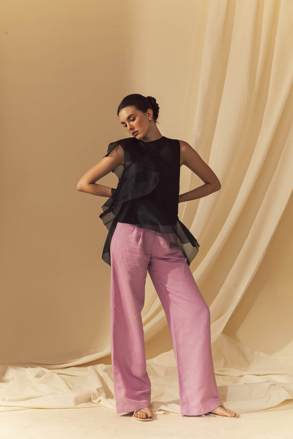 Linen Trousers in Lilac - Women's RTW Dresses & Accessories - Made In The Philippines - Vania Romoff