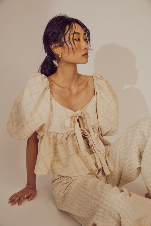 Mara Top (Oat Checkered) - Women's RTW Dresses & Accessories - Made In The Philippines - Vania Romoff
