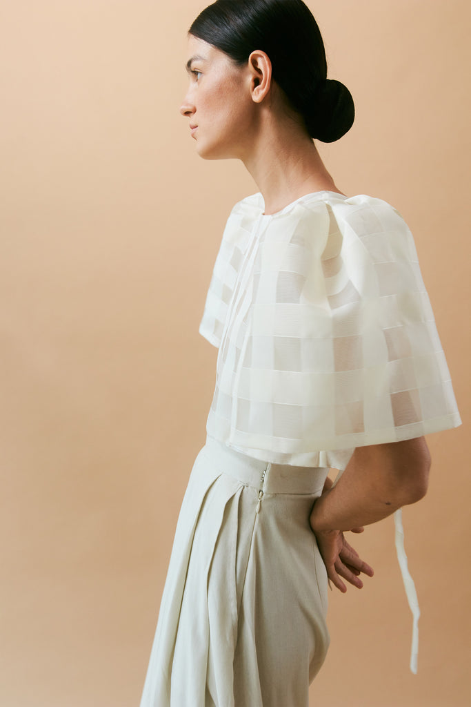 Camisa Top in Cream Check - Women's RTW Dresses & Accessories - Made In The Philippines - Vania Romoff