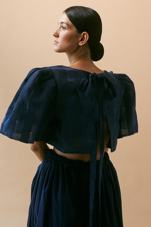 Camisa Top in Navy Check - Women's RTW Dresses & Accessories - Made In The Philippines - Vania Romoff