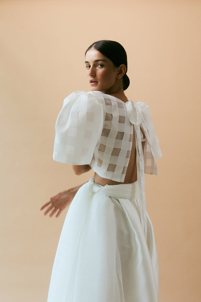Camisa Top in White Check - Women's RTW Dresses & Accessories - Made In The Philippines - Vania Romoff