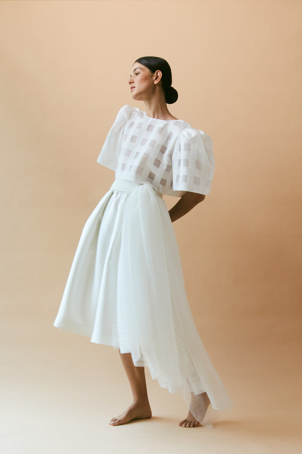 Camisa Top in White Check - Women's RTW Dresses & Accessories - Made In The Philippines - Vania Romoff