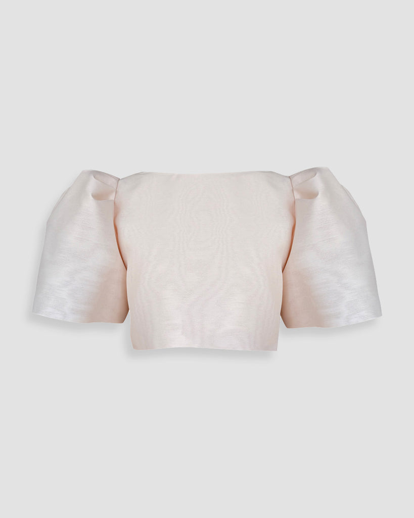 Vania Romoff Camisa Top Cream made with spun organza and has Butterfly sleeves and a self-tie back ribbon 
