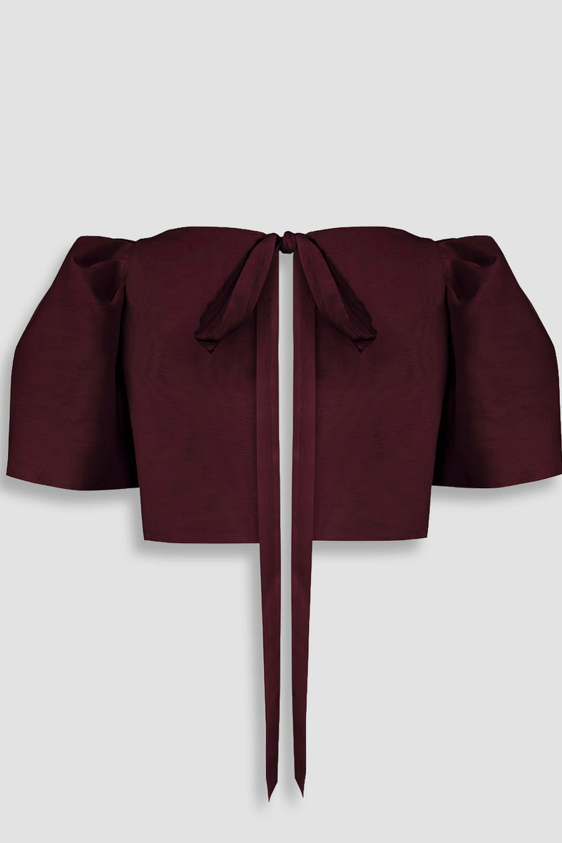 Vania Romoff Camisa Top Mulberry made with spun organza and has Butterfly sleeves and a self-tie back ribbon 
