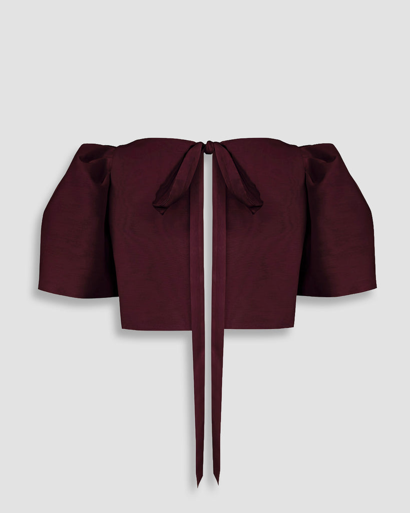 Vania Romoff Camisa Top Mulberry made with spun organza and has Butterfly sleeves and a self-tie back ribbon 