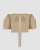 Vania Romoff Camisa Top Nude made with silk organza and has Butterfly sleeves and a self-tie back ribbon 