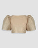 Vania Romoff Camisa Top Nude made with silk organza and has Butterfly sleeves and a self-tie back ribbon 