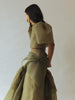 Vania Romoff Camisa Top Olive made with silk organza and has Butterfly sleeves and a self-tie back ribbon 