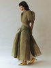 Vania Romoff Camisa Top Olive made with silk organza and has Butterfly sleeves and a self-tie back ribbon 