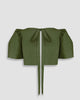 Vania Romoff Camisa Top Olive made with silk organza and has Butterfly sleeves and a self-tie back ribbon 