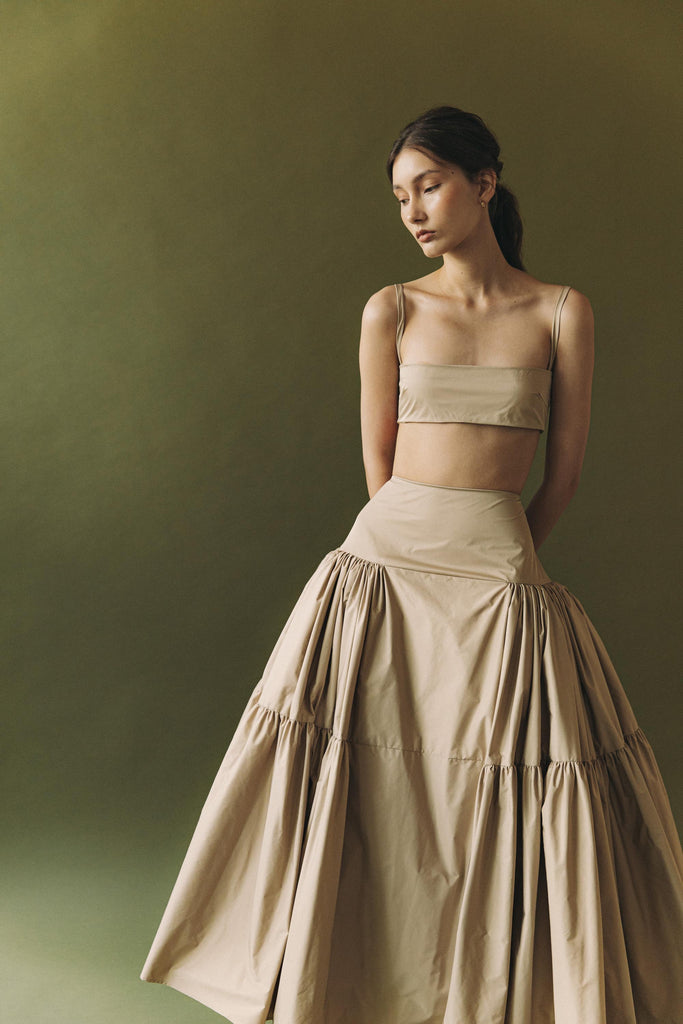 Tabi Skirt in Khaki - Women's RTW Dresses & Accessories - Made In The Philippines - Vania Romoff