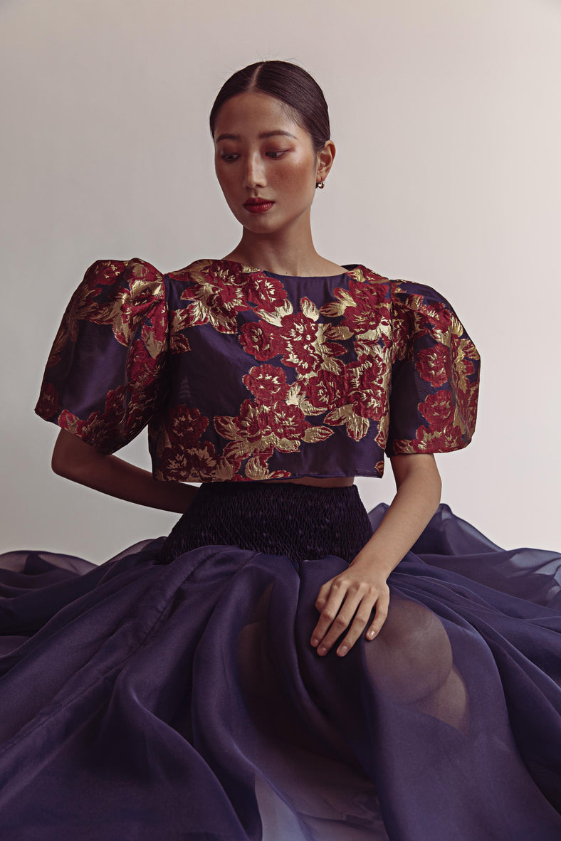 Camisa Top in Midnight Blue Floral - Women's RTW Dresses & Accessories - Made In The Philippines - Vania Romoff