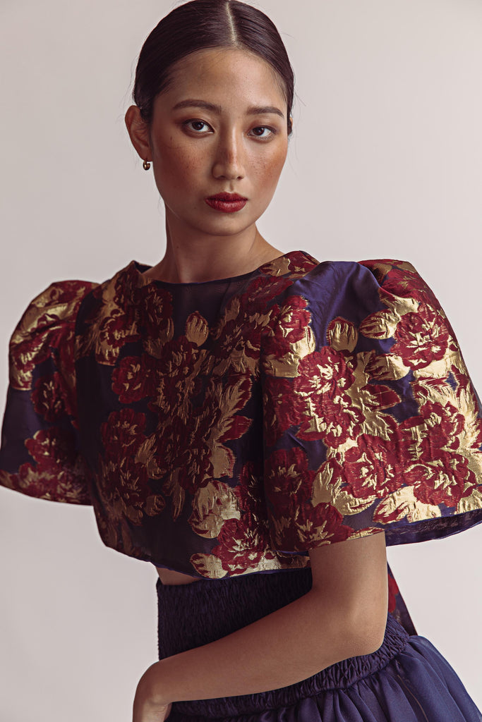 Camisa Top in Midnight Blue Floral - Women's RTW Dresses & Accessories - Made In The Philippines - Vania Romoff