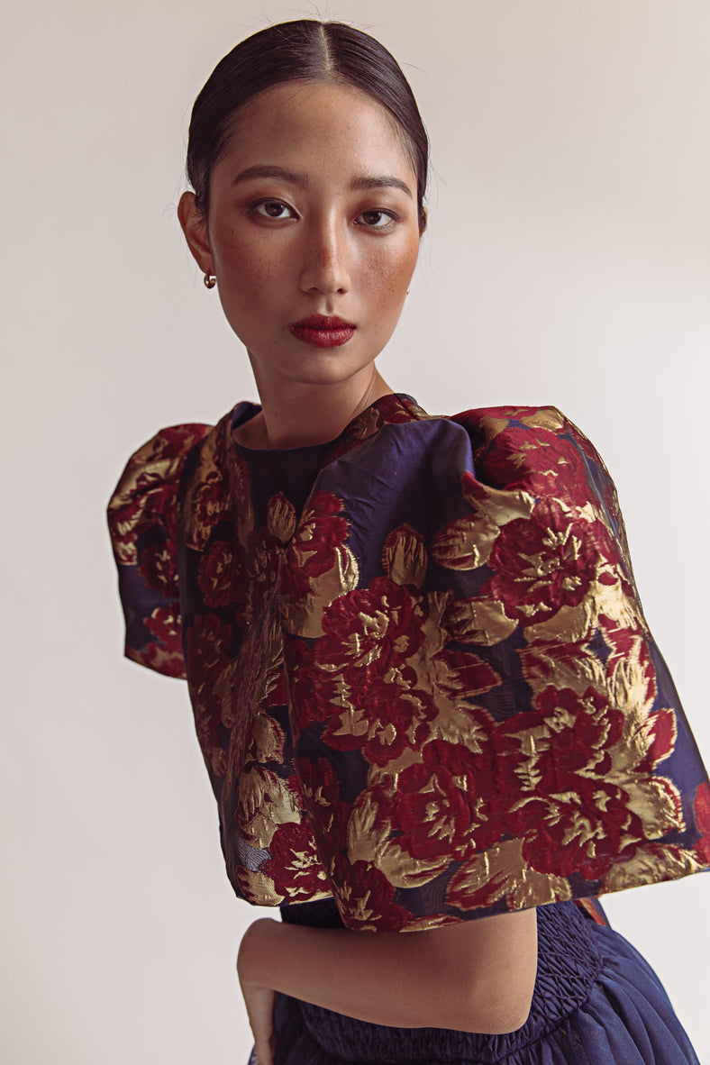Camisa Top in Midnight Blue Floral - Women's RTW Dresses & Accessories - Made In The Philippines - Vania Romoff