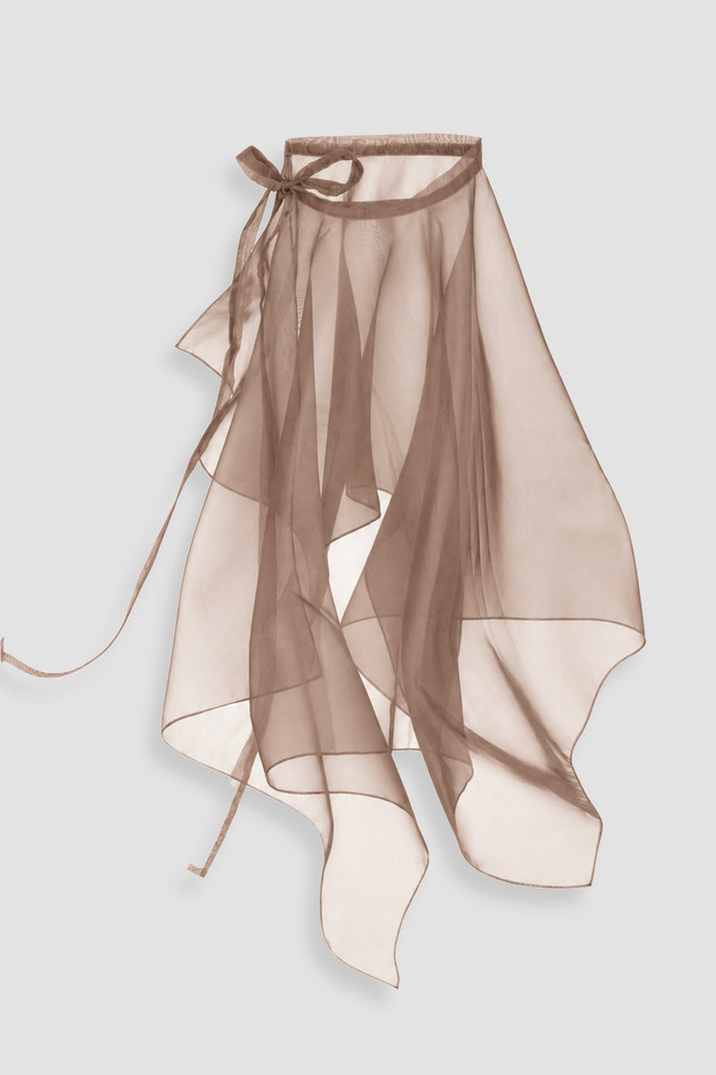 Vania Romoff Peplum Wrap Nude made with sheer organza and ties at the waist