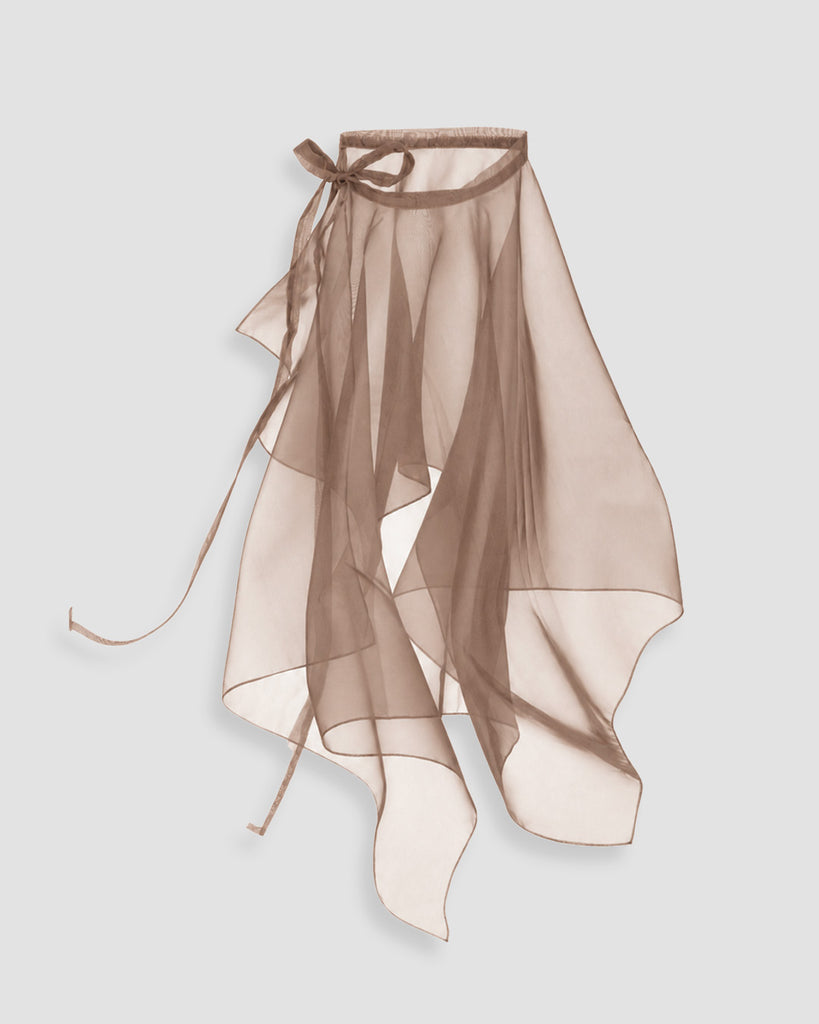 Vania Romoff Peplum Wrap Nude made with sheer organza and ties at the waist