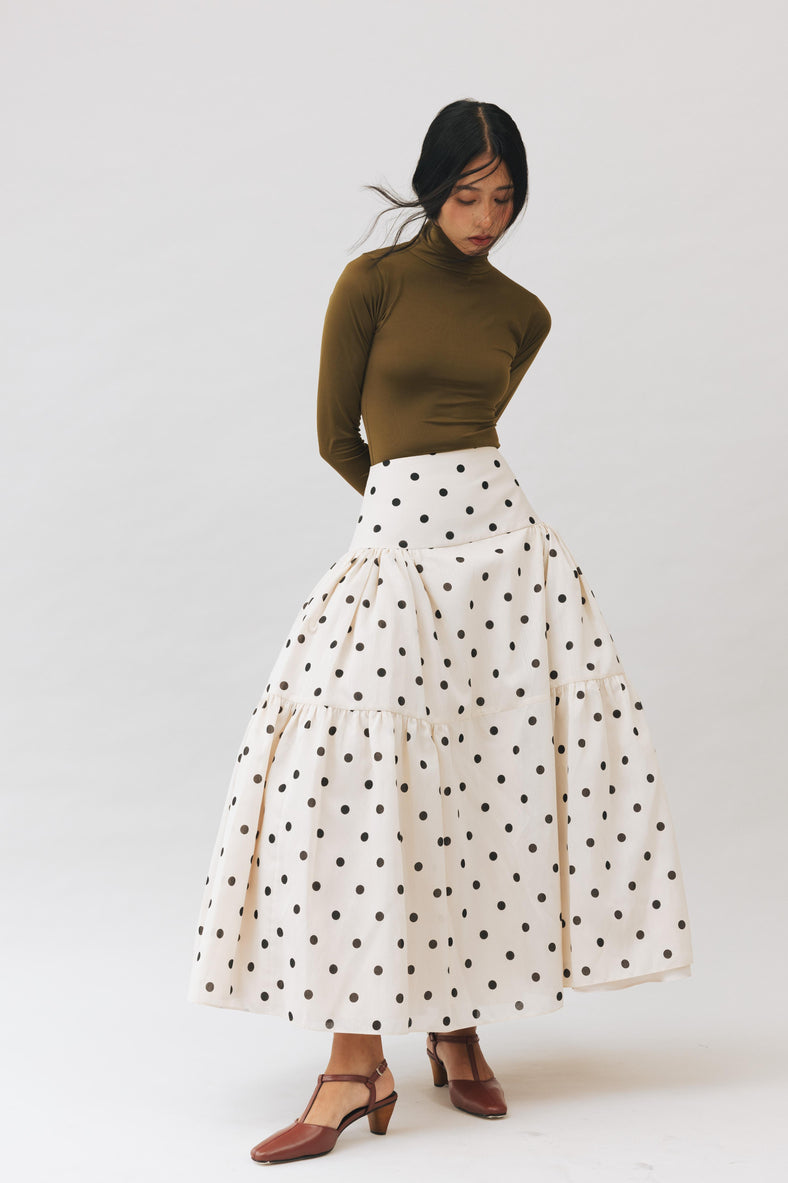 Vania Romoff Tabi Skirt Cream Polka Dot made from spun organza and layered with tulle