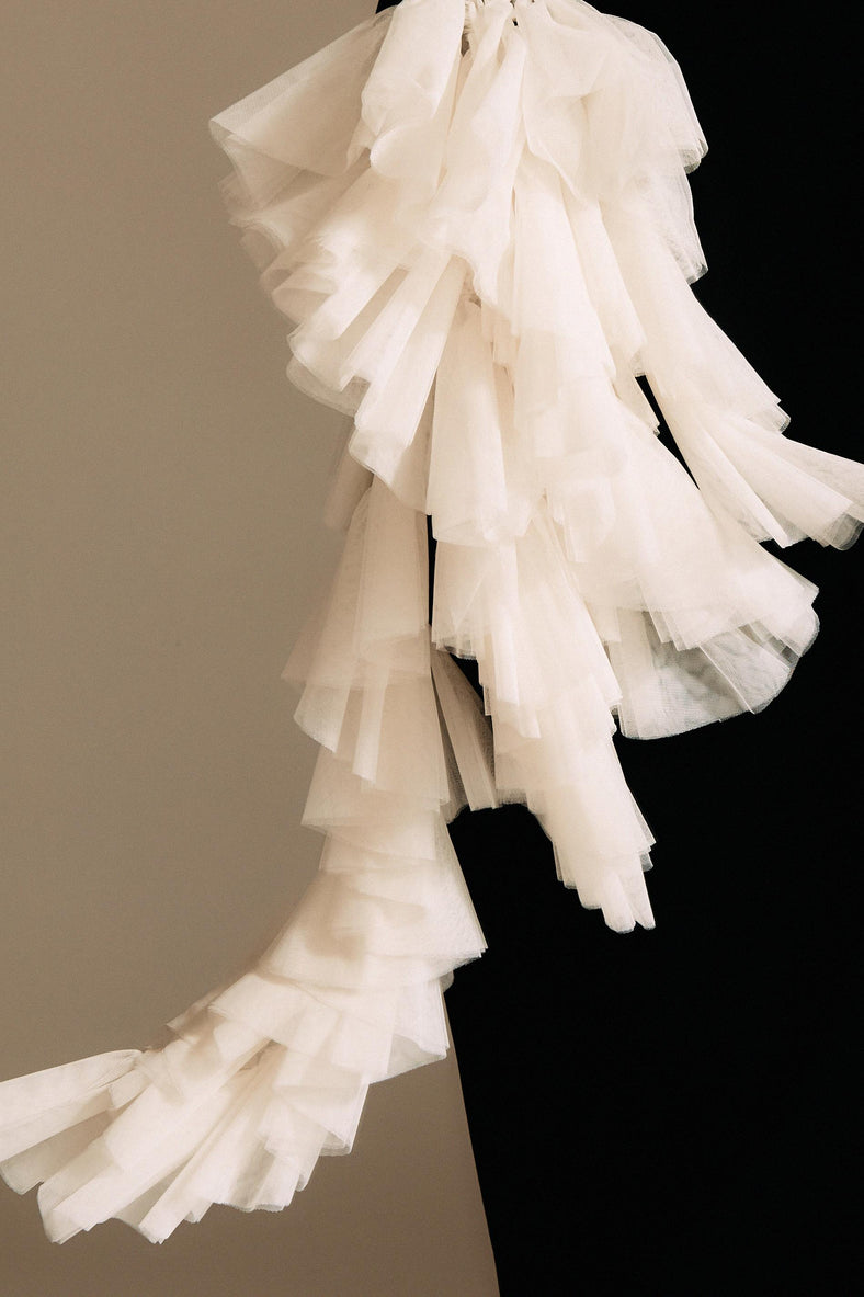 Vania Romoff The Alma Skirt in black and white  features a sleek, floor-length silhouette in black neocrepe
