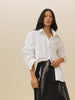 Vania Romoff Boyfriend Shirt White made with cotton poplin and has a bow at the back