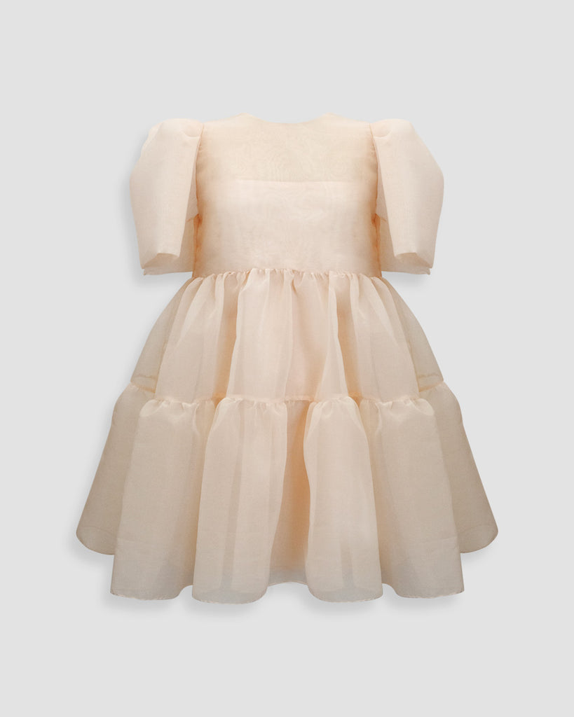 Vania Romoff Camisa Babydoll Dress  Nude made with silk organza and comes with a slip dress