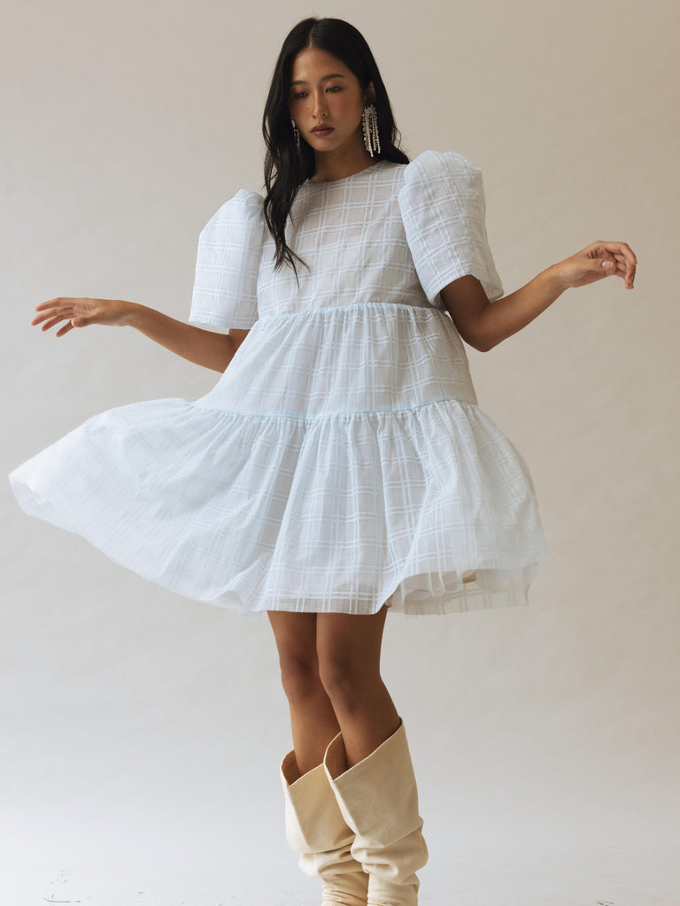 Vania Romoff Camisa Babydoll Dress  Checkered made with silk organza and comes with a slip dress