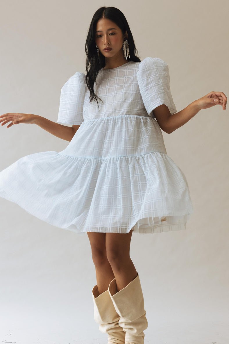 Vania Romoff Camisa Babydoll Dress  Checkered made with silk organza and comes with a slip dress