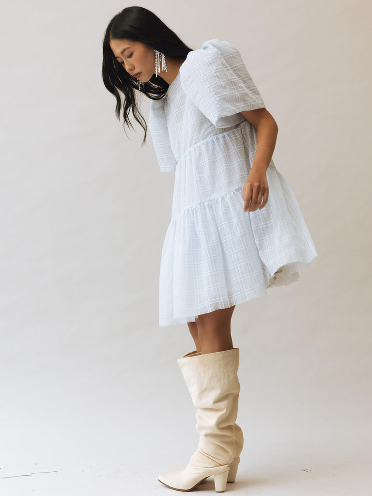 Vania Romoff Camisa Babydoll Dress  Checkered made with silk organza and comes with a slip dress