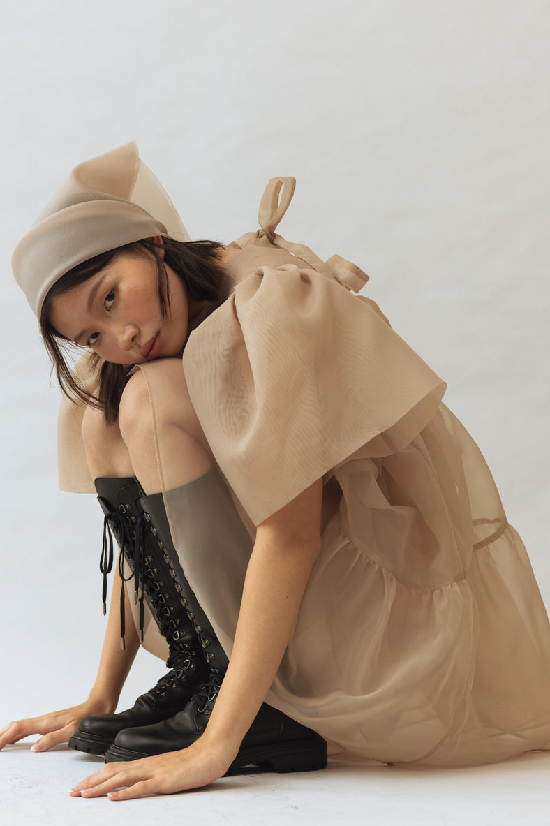 Vania Romoff Camisa Babydoll Dress  Nude made with silk organza and comes with a slip dress