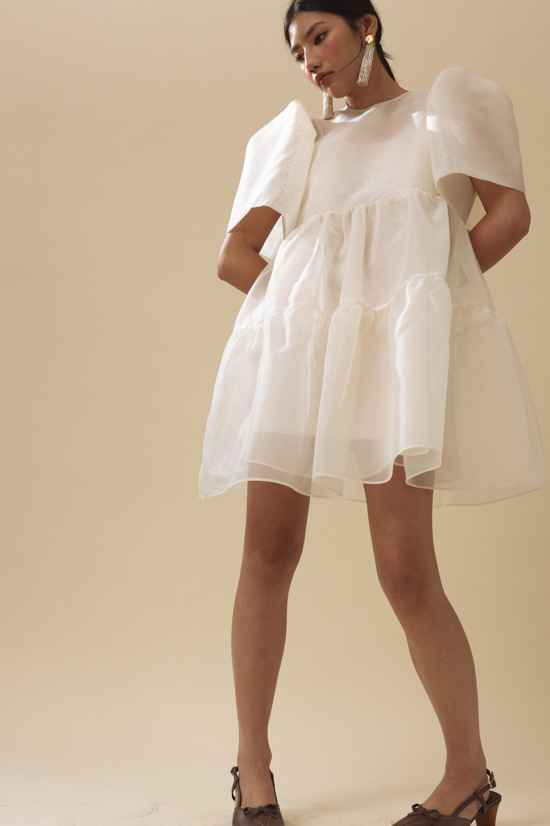 Vania Romoff Camisa Babydoll Dress  Oat made with silk organza and comes with a slip dress