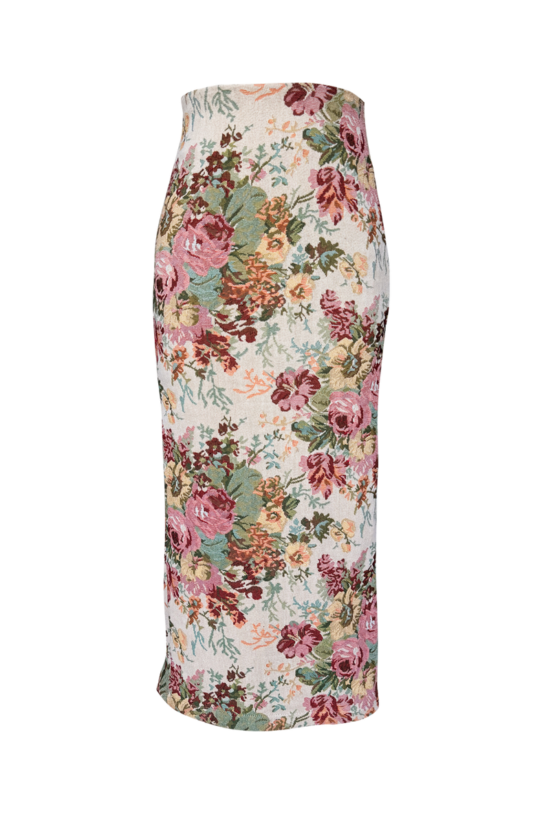 Vania Romoff Cosette Skirt in floral brocade featuring a sleek column silhouette