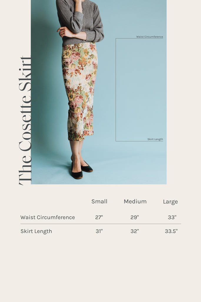 Vania Romoff Cosette Skirt in floral brocade featuring a sleek column silhouette measurements