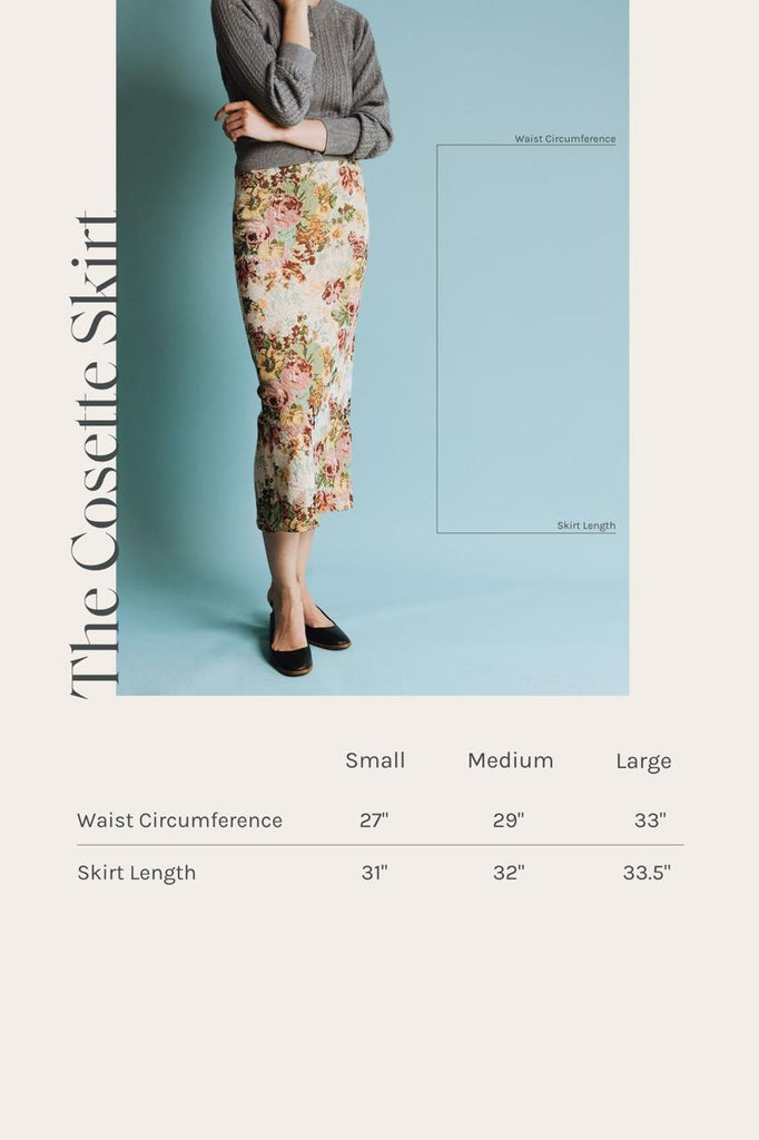 Vania Romoff Cosette Skirt in floral brocade featuring a sleek column silhouette measurements