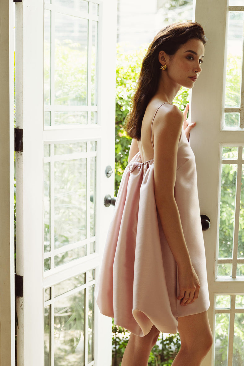 Vania Romoff Eloise Dress in Pink crafted from silk with ribbon detail at the back 1