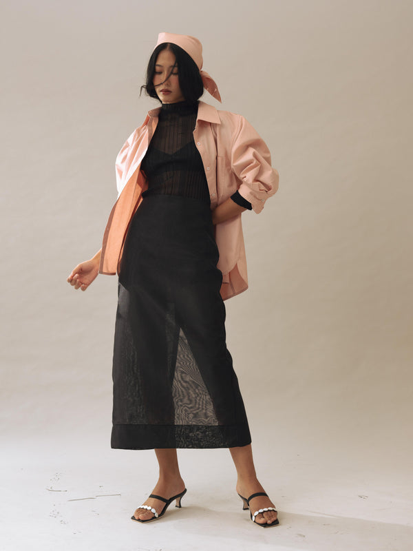 Vania Romoff Esme ankle-length column skirt Black in matte organdy, featuring a sheer finish