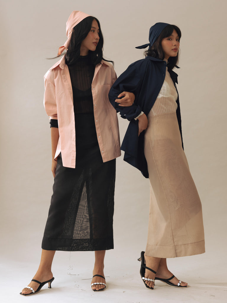Vania Romoff Esme ankle-length column skirt Black in matte organdy, featuring a sheer finish