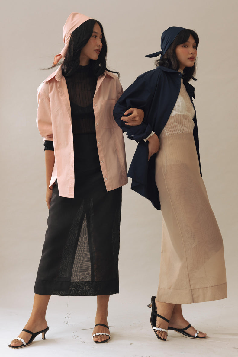 Vania Romoff Esme ankle-length column skirt Black in matte organdy, featuring a sheer finish