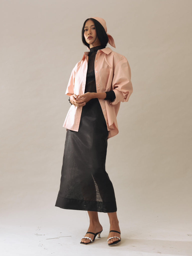 Vania Romoff Esme ankle-length column skirt Black in matte organdy, featuring a sheer finish