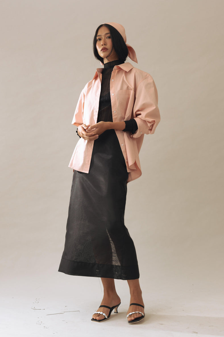 Vania Romoff Esme ankle-length column skirt Black in matte organdy, featuring a sheer finish
