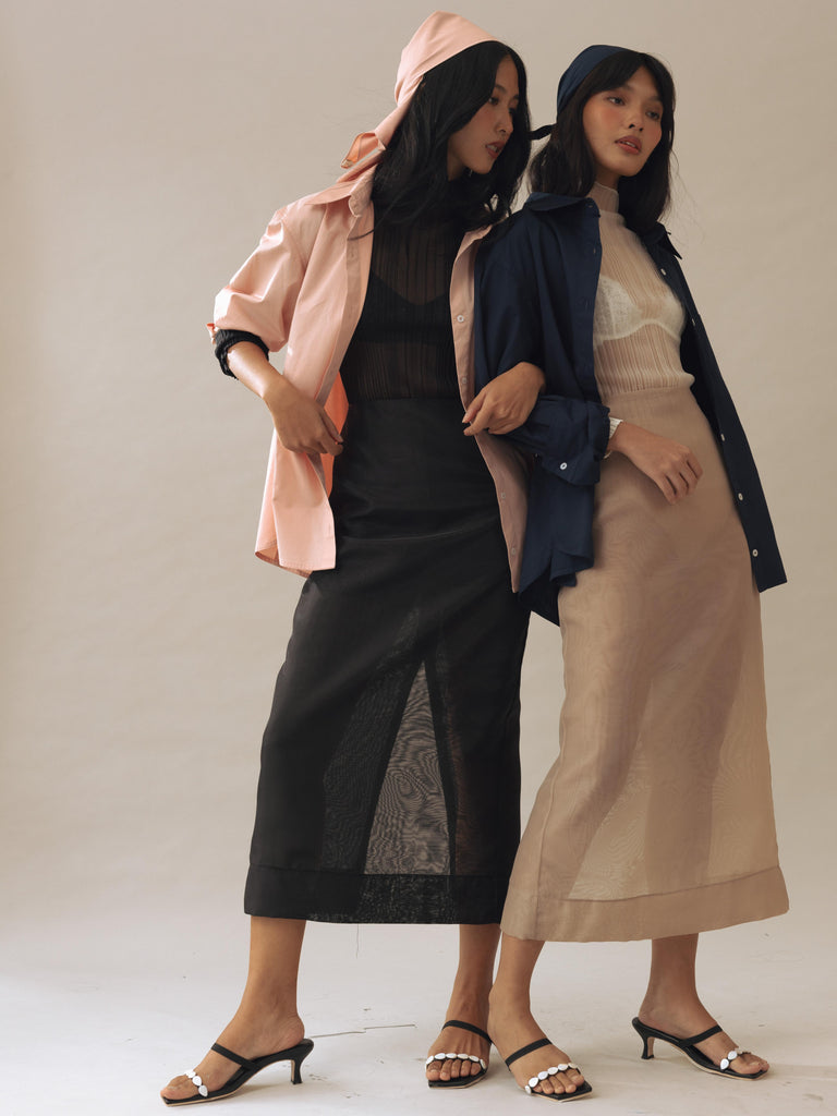 Vania Romoff Esme ankle-length column skirt Nude in matte organdy, featuring a sheer finish
