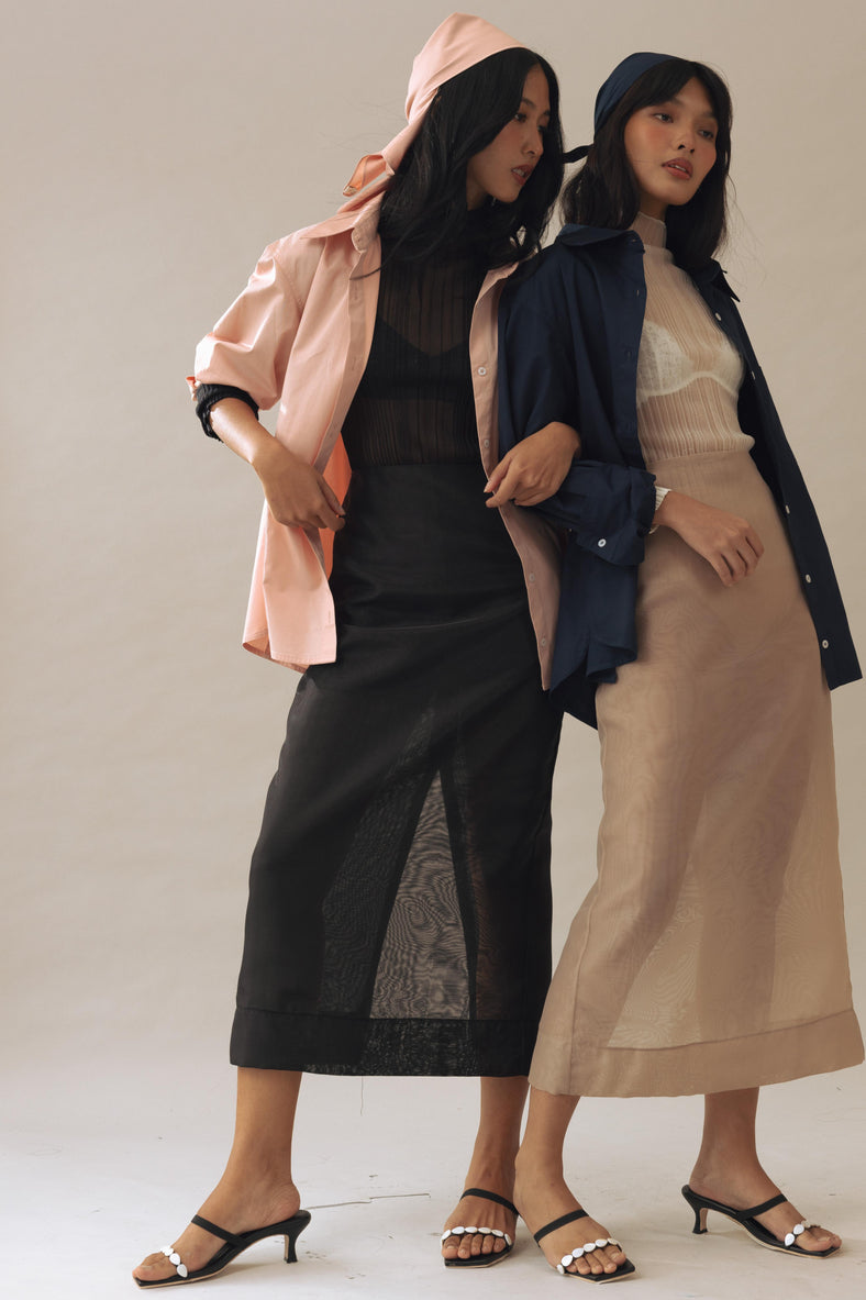 Vania Romoff Esme ankle-length column skirt Nude in matte organdy, featuring a sheer finish