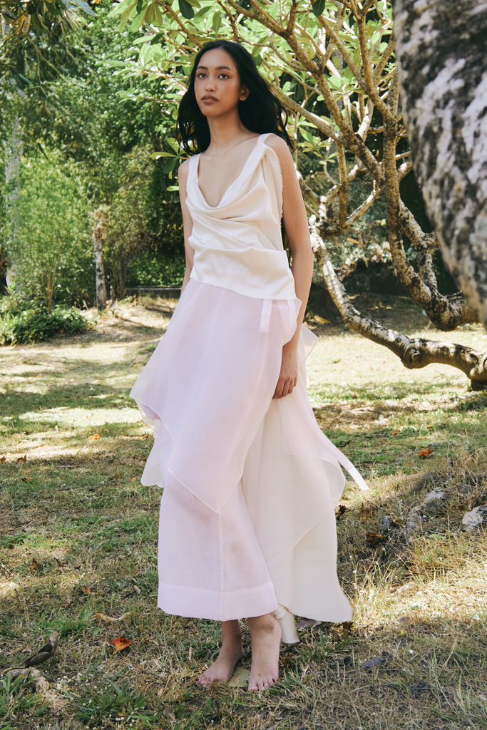 Vania Romoff Esme ankle-length column skirt Pink in matte organdy, featuring a sheer finish