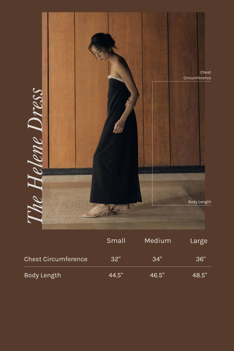 Vania Romoff The Helene Dress  in black features a sleek, strapless silhouette in black neocrepe, with a contrasting ivory trim along the neckline measurements