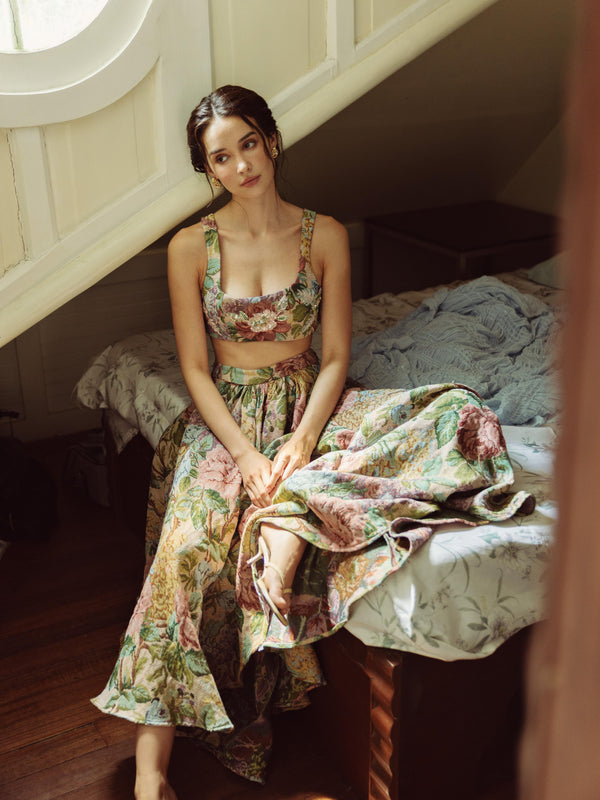 Vania Romoff Josephine Skirt in floral brocade with concealed back zipper