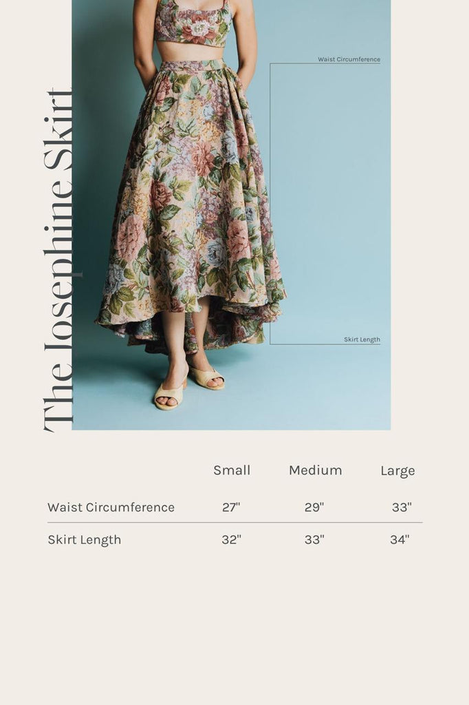 Vania Romoff Josephine Skirt in floral brocade with concealed back zipper measurements