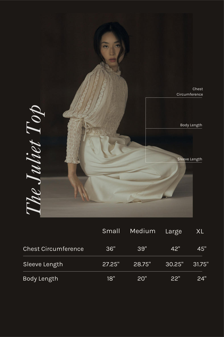 Vania Romoff The Juliet Top is crafted from delicate lace and features intricate ruching, a high neckline, and sheer sleeves measurements