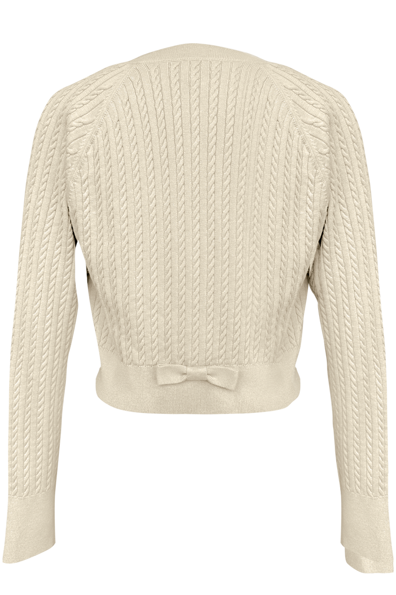 Vania Romoff Lucy Cardigan in Cream crafted from soft wool with ribbon detail at the back