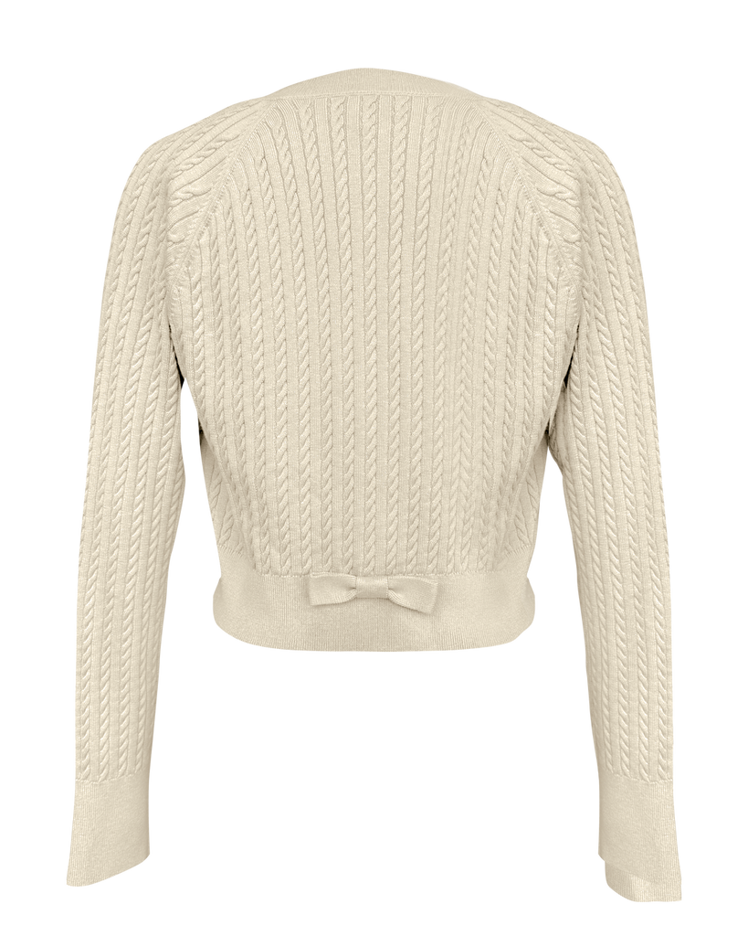 Vania Romoff Lucy Cardigan in Cream crafted from soft wool with ribbon detail at the back