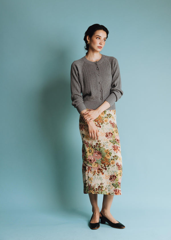 Vania Romoff Lucy Cardigan in Gray crafted from soft wool with ribbon detail at the back 