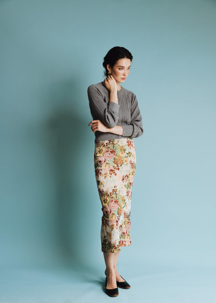 Vania Romoff Lucy Cardigan in Gray crafted from soft wool with ribbon detail at the back