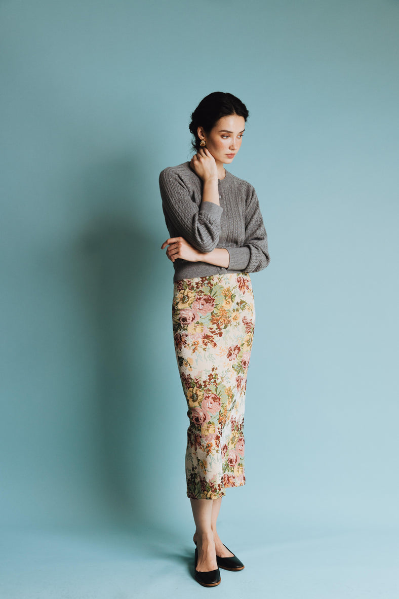Vania Romoff Lucy Cardigan in Gray crafted from soft wool with ribbon detail at the back